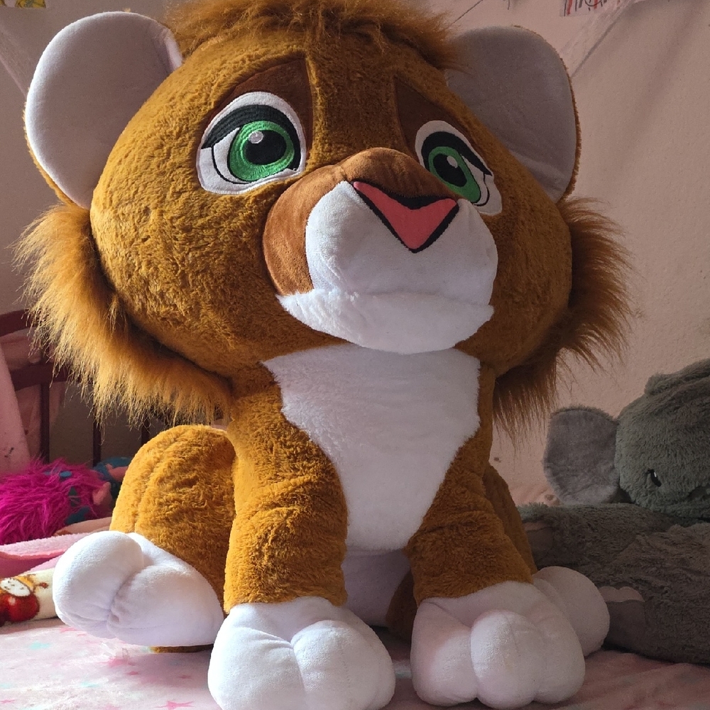 Big Charming Tan Lion Plush Toy with White Accents